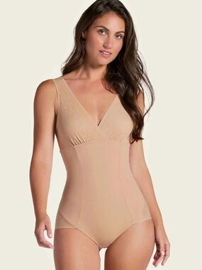 LEONISA | Sheer Boldly Sheer Stripe Detail Sculpting Bodysuit